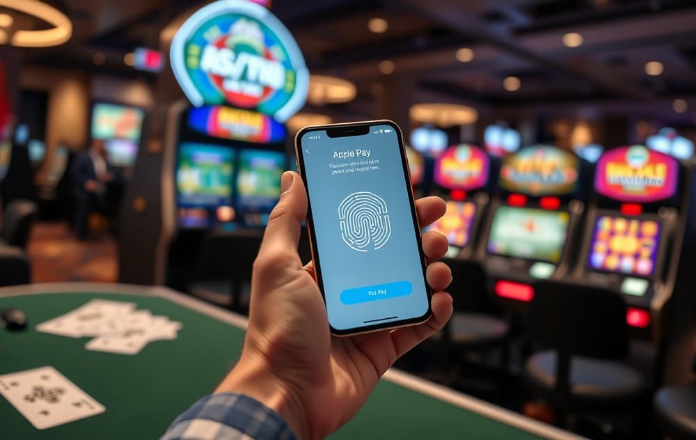 Person som bruker Apple Pay på iPhone ved et casino
