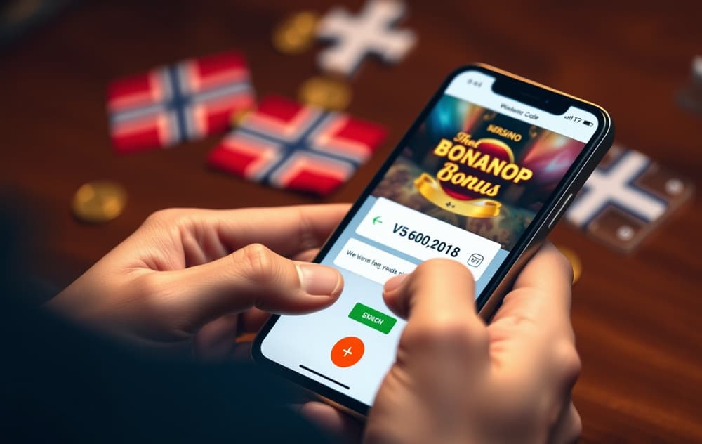 Person som skriver inn bonuskode på mobiltelefon.