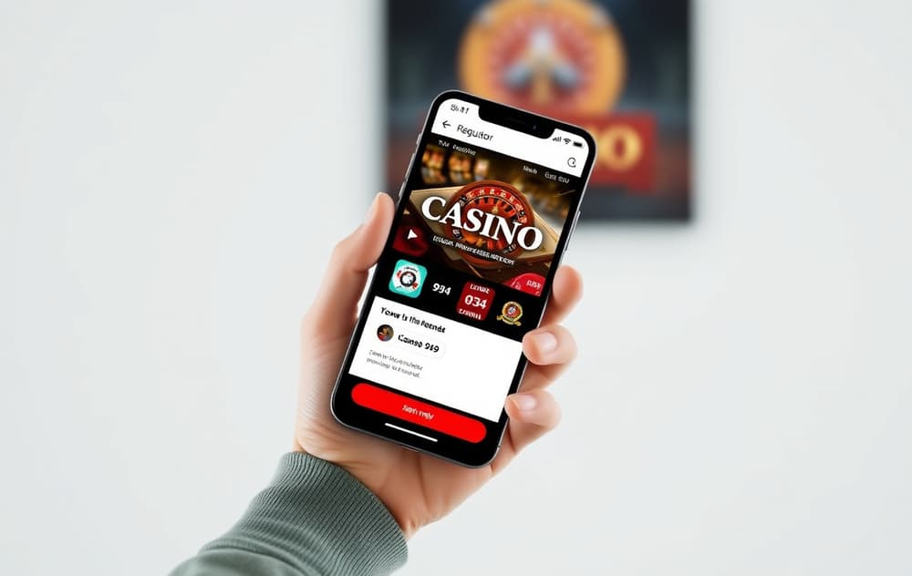Person som sjekker casinolisens på mobiltelefon