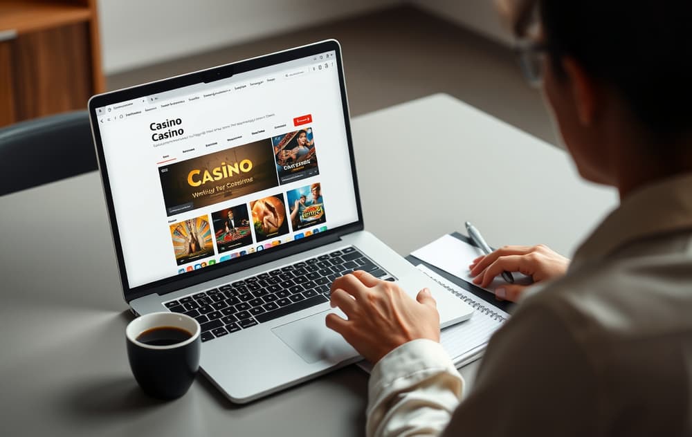 Person som sammenligner to nye casinoer på laptop